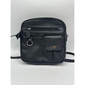 MultiSac North South Zip Around Crossbody Bag Black Faux Leather Multi Pockets